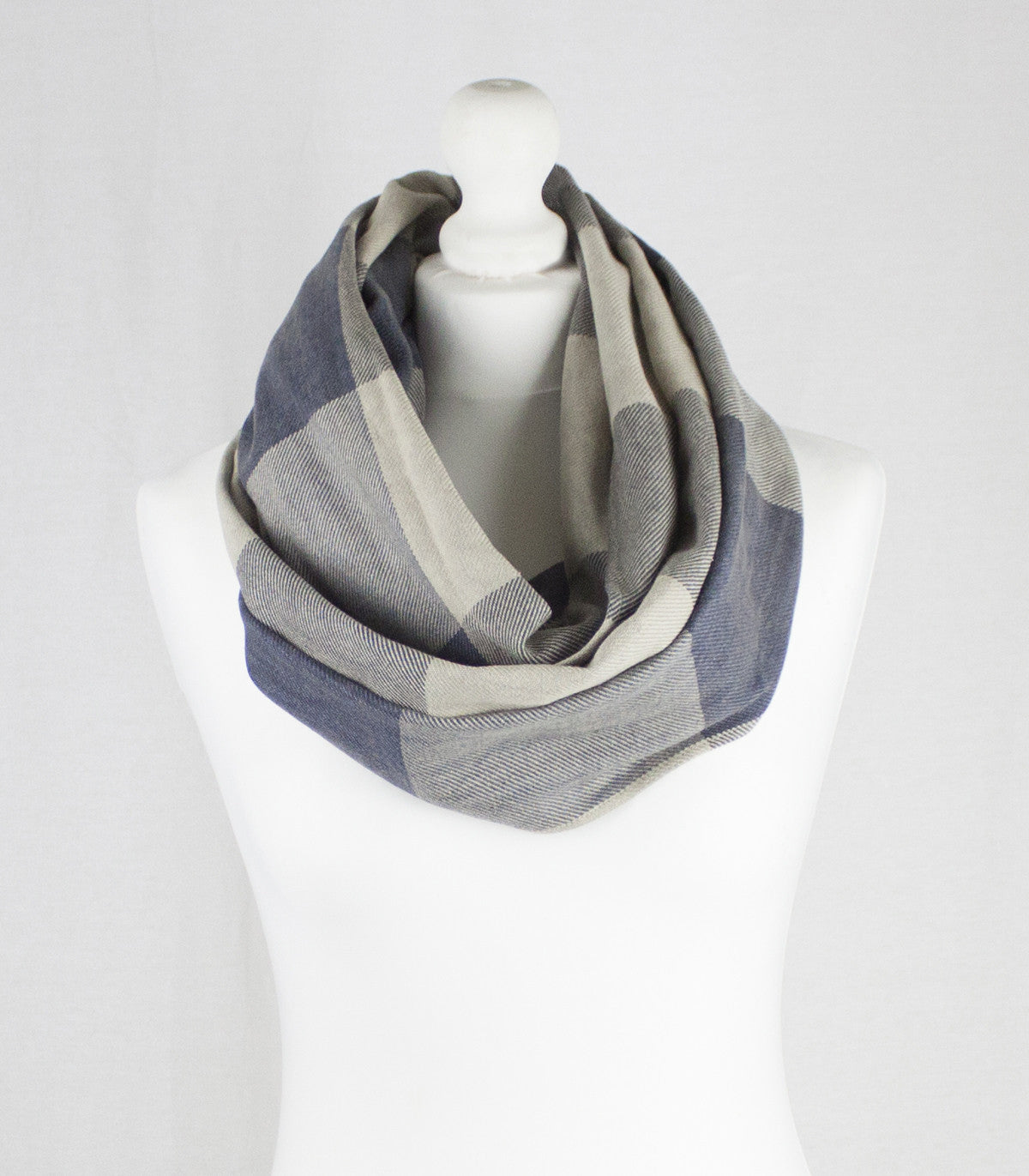 Box Checks Twill Weave Cotton Scarf - Grey Beige-1