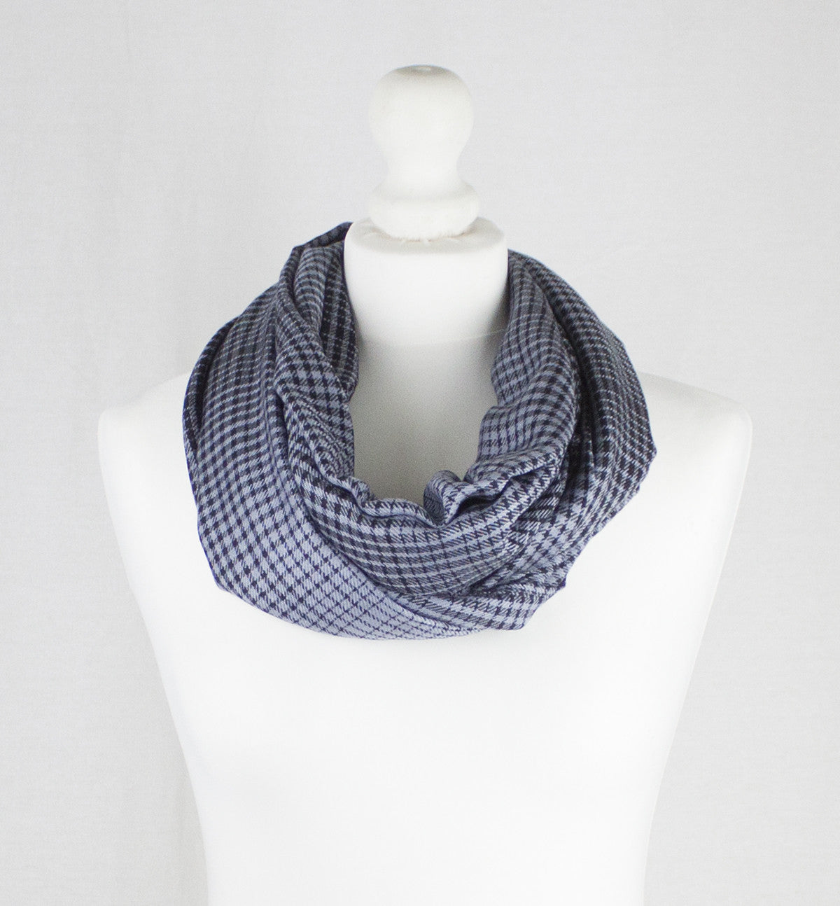 Gradient Checks Twill Weave Viscose Scarf - Grey Black-1