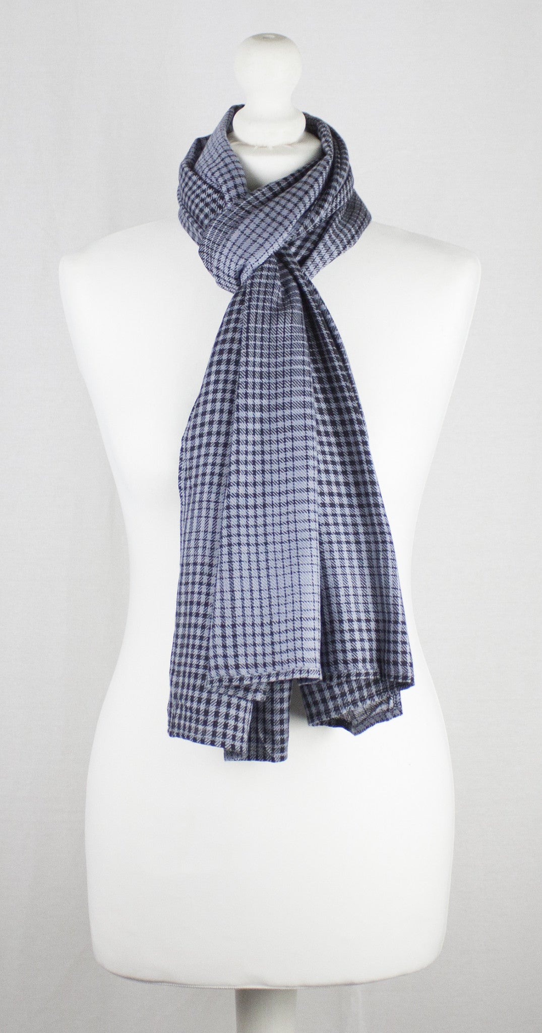 Gradient Checks Twill Weave Viscose Scarf - Grey Black-2