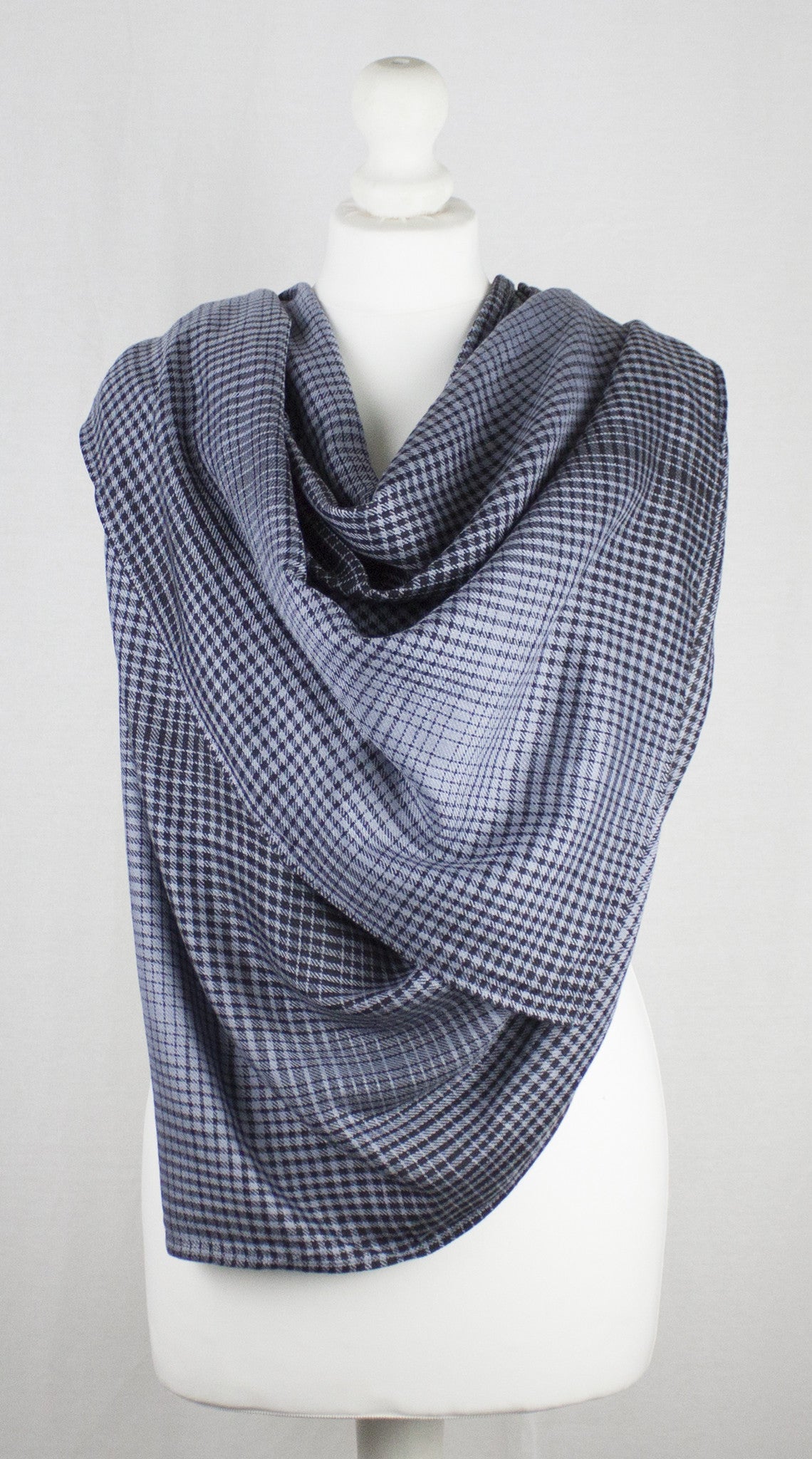 Gradient Checks Twill Weave Viscose Scarf - Grey Black-3