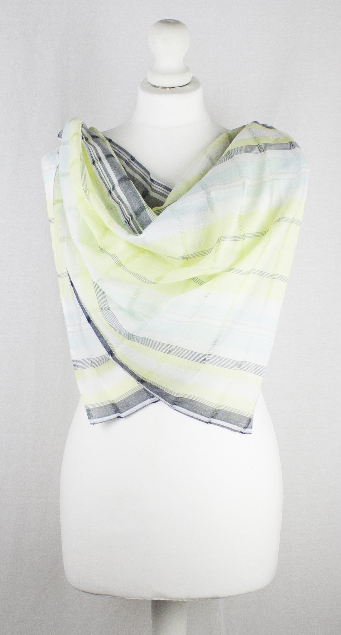 Leno Weave Stripes Cotton Scarf - Aqua Lime-1