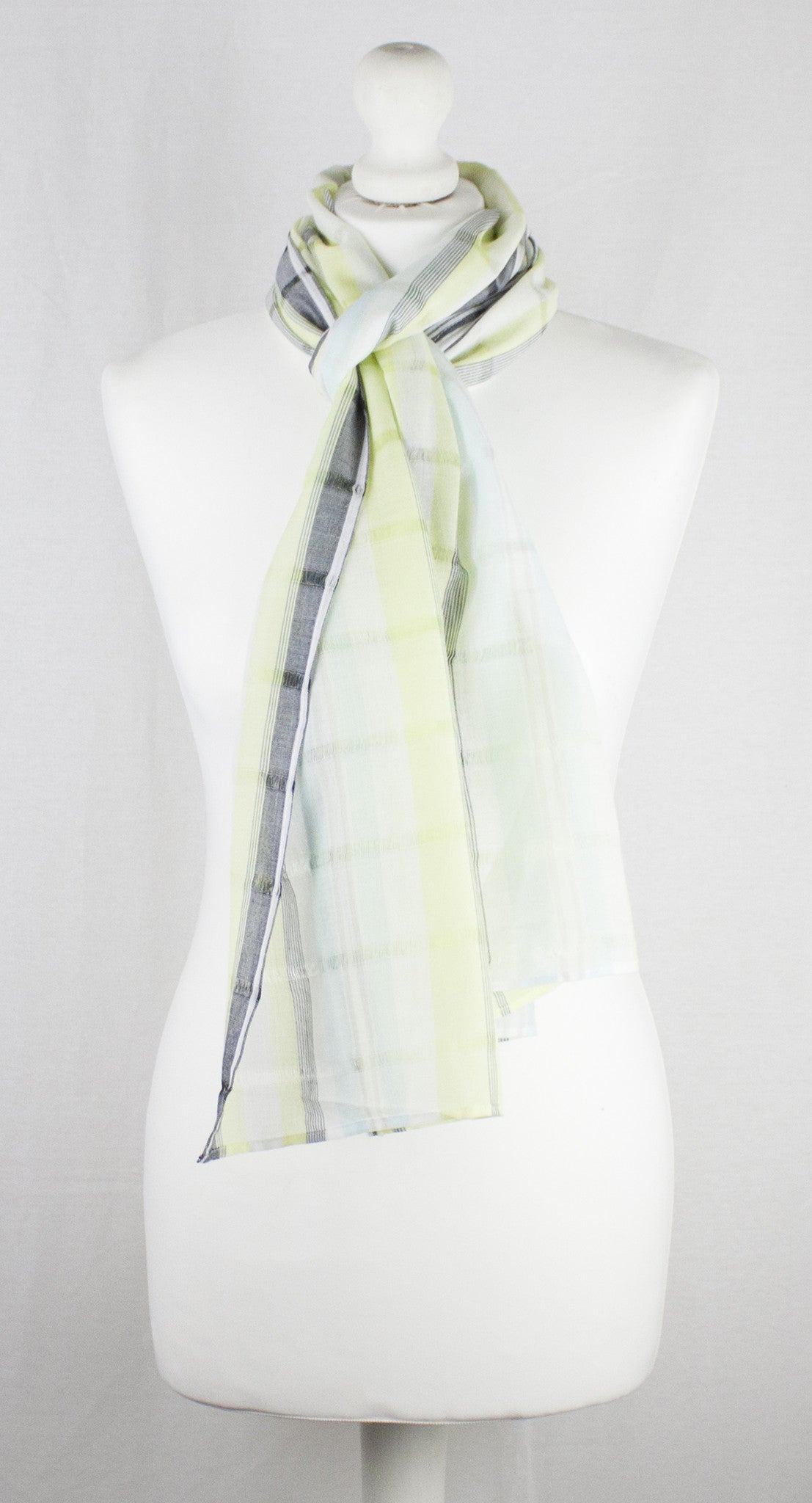 Leno Weave Stripes Cotton Scarf - Aqua Lime-2