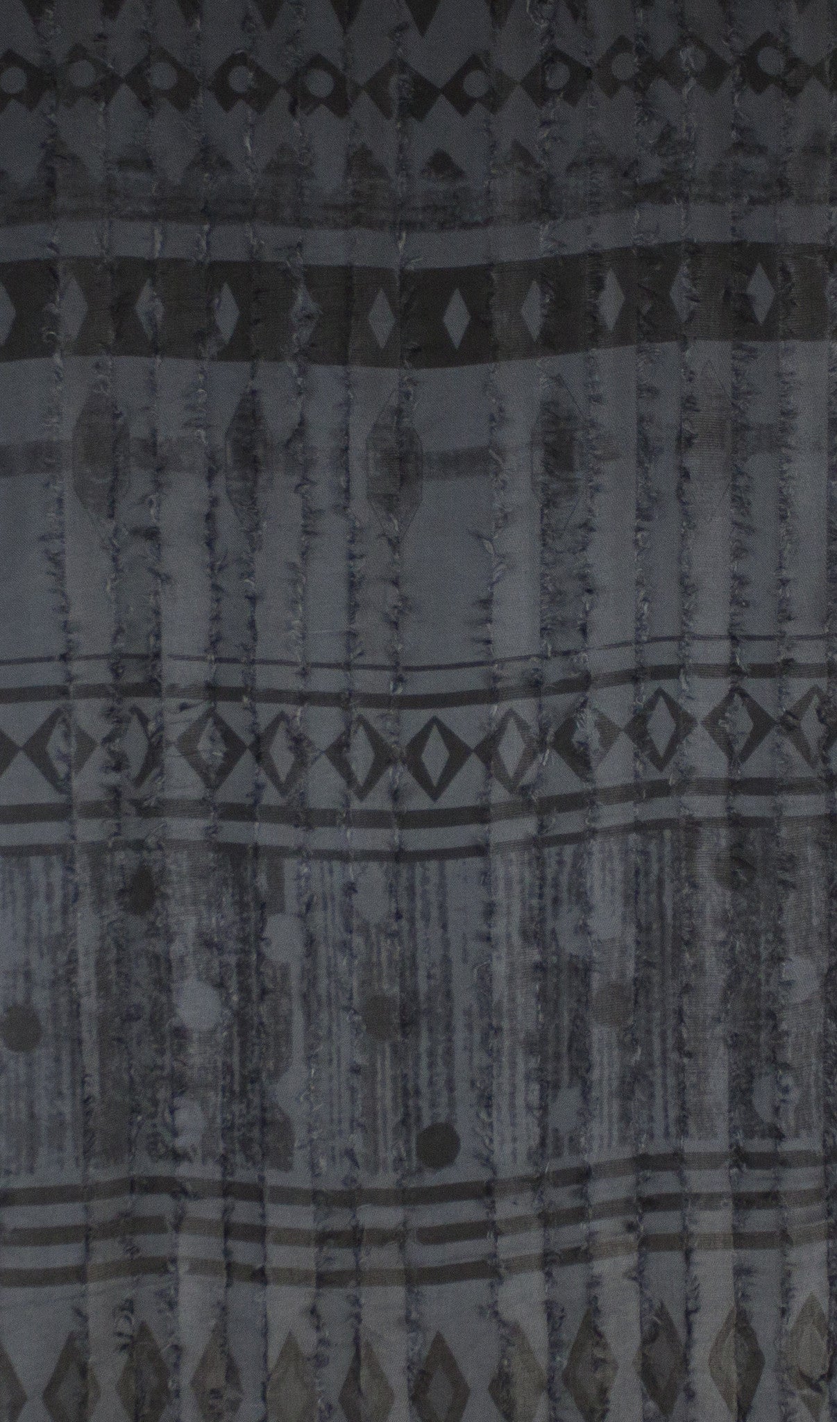 Frayed Stripes Block Printed Viscose Scarf - Grey Black-3