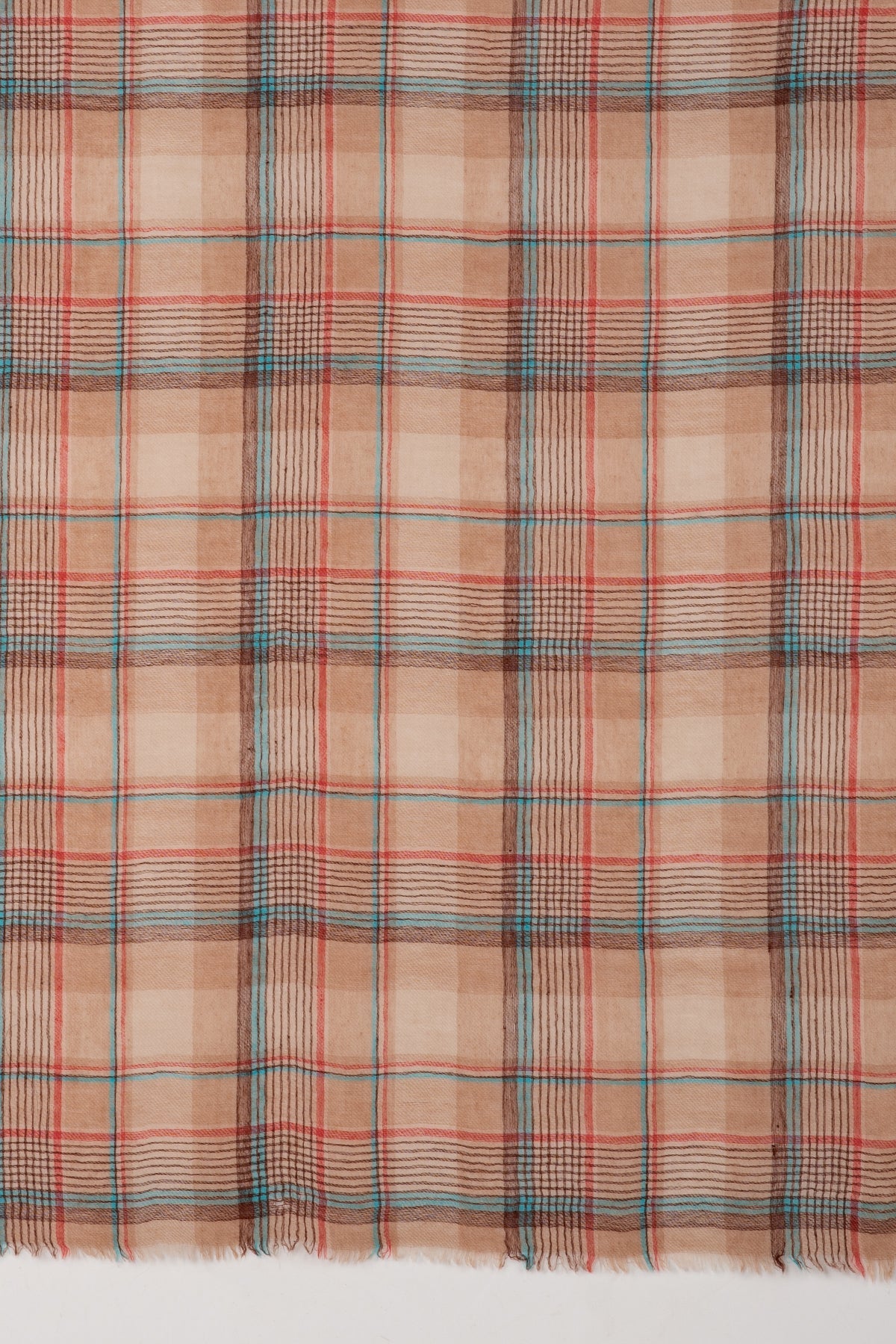 Yarn Dyed Twill Weave Checks Merino Wool Scarf - Fawn Multi-2