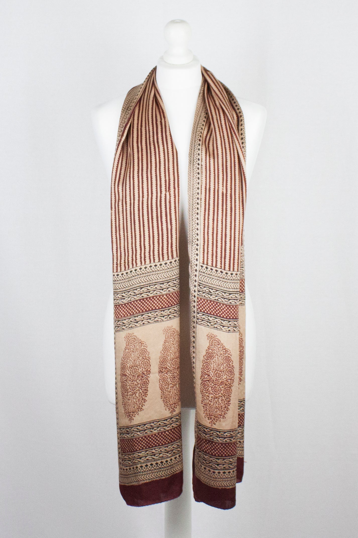 Edgy Stripes Print Bagh Hand-block Print Silk Scarf - Red-2