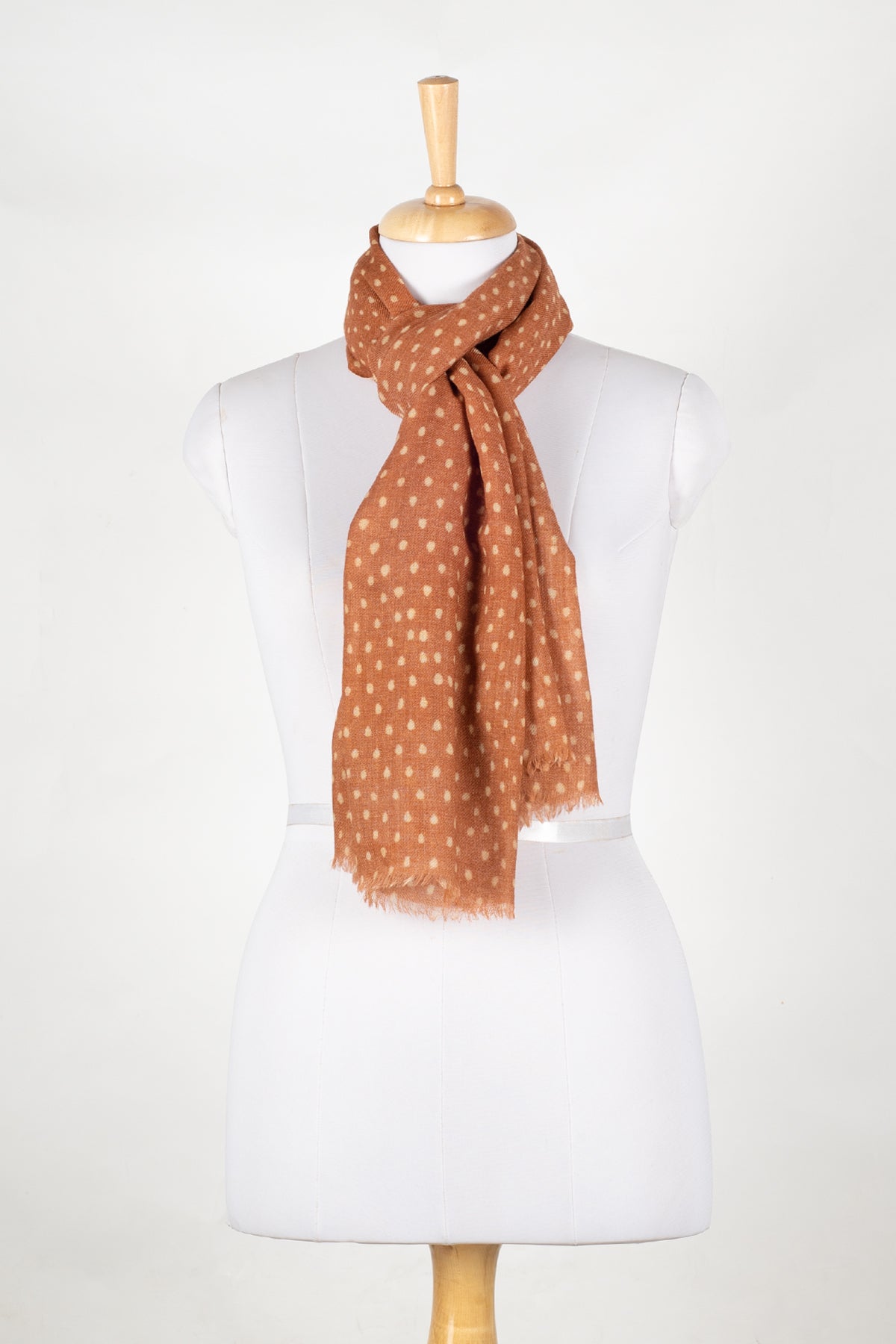 Polka Dots Illusion Merino Wool Scarf - Burnt Orange-2