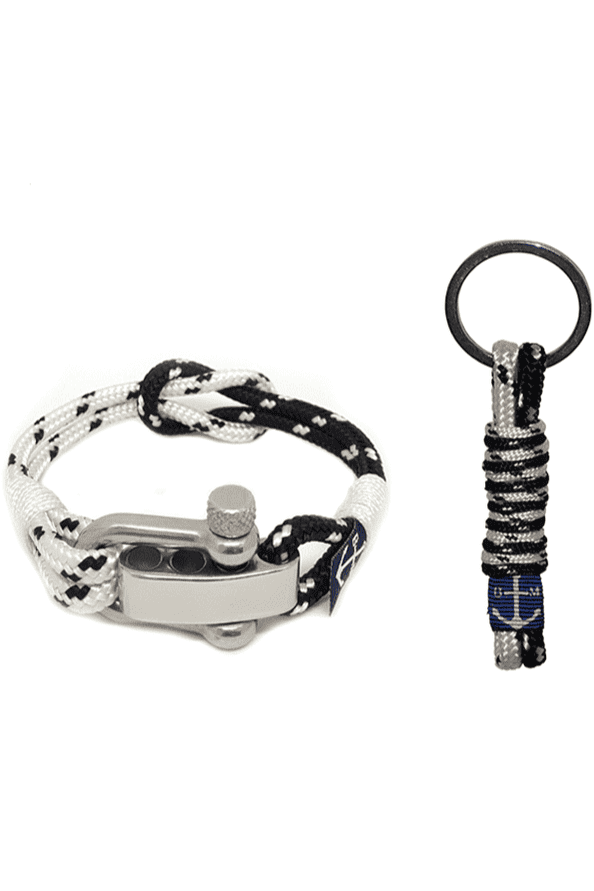Adjustable Shackle Black & White Bracelet & Keychain-0