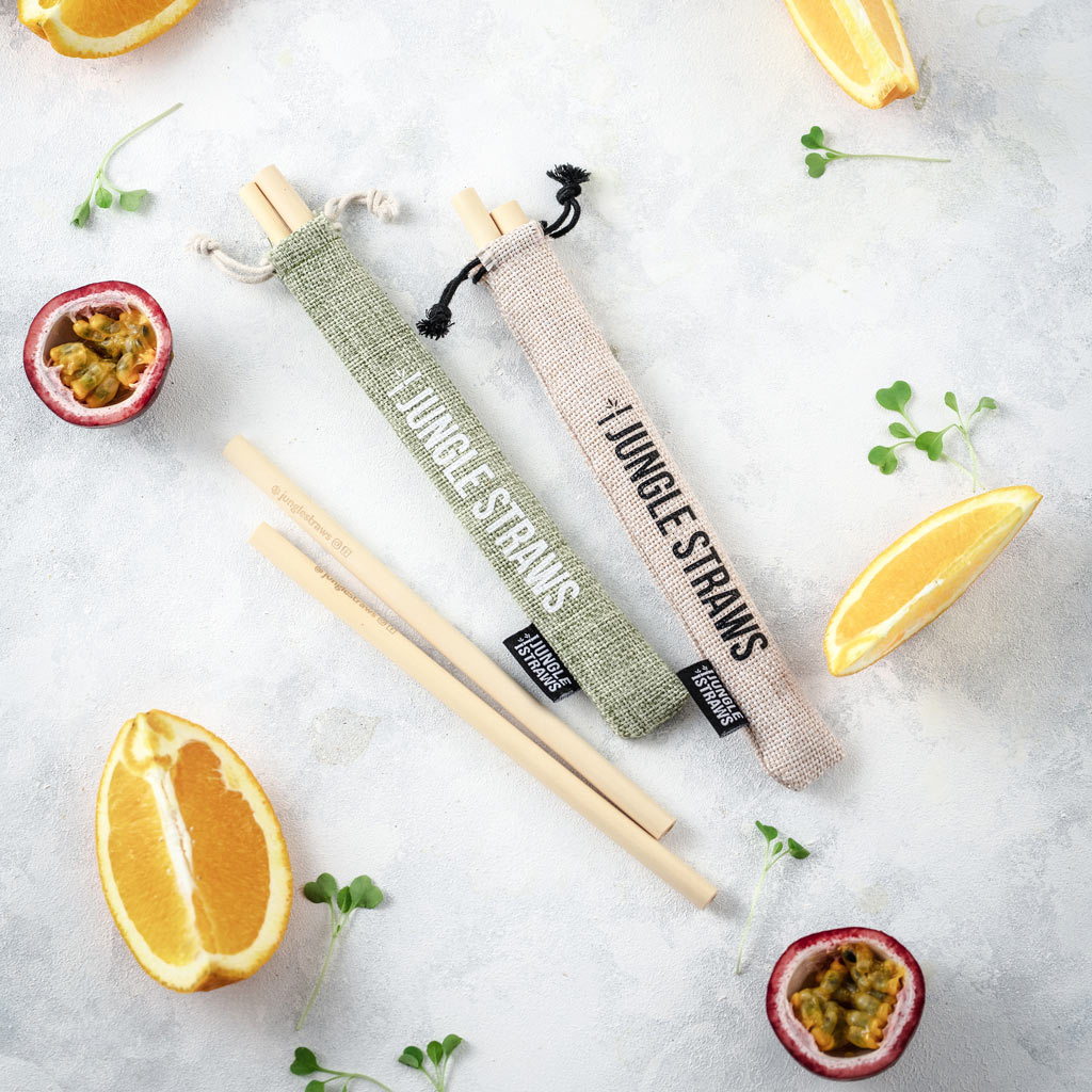 Jungle Straws: Reusable Bamboo Drinking Straws with Natural Hessian Carry Case (Set of 12)-5