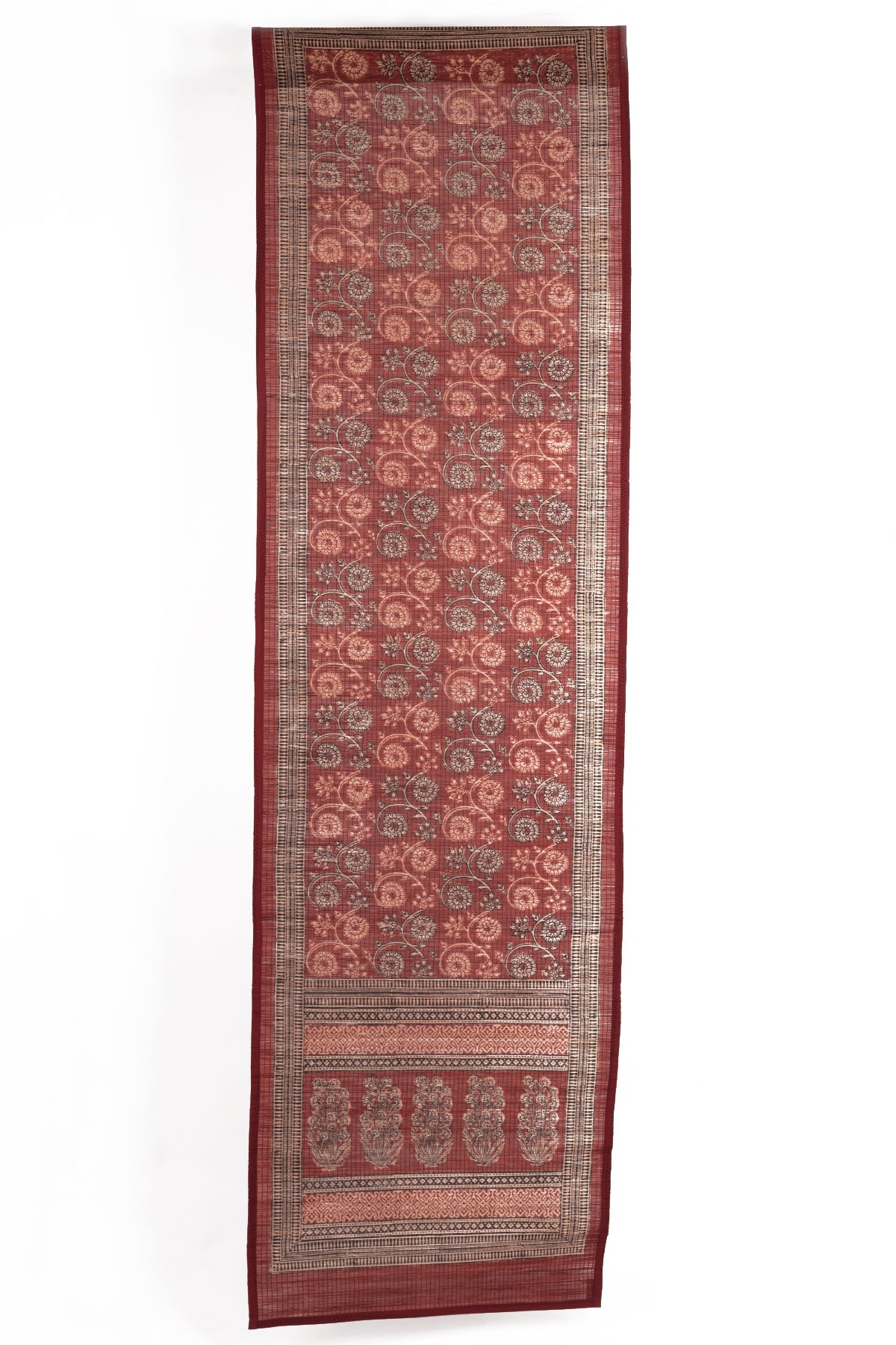 Floral Vine Bagh Hand Block Print Bamboo Wall Hanging - Red-1
