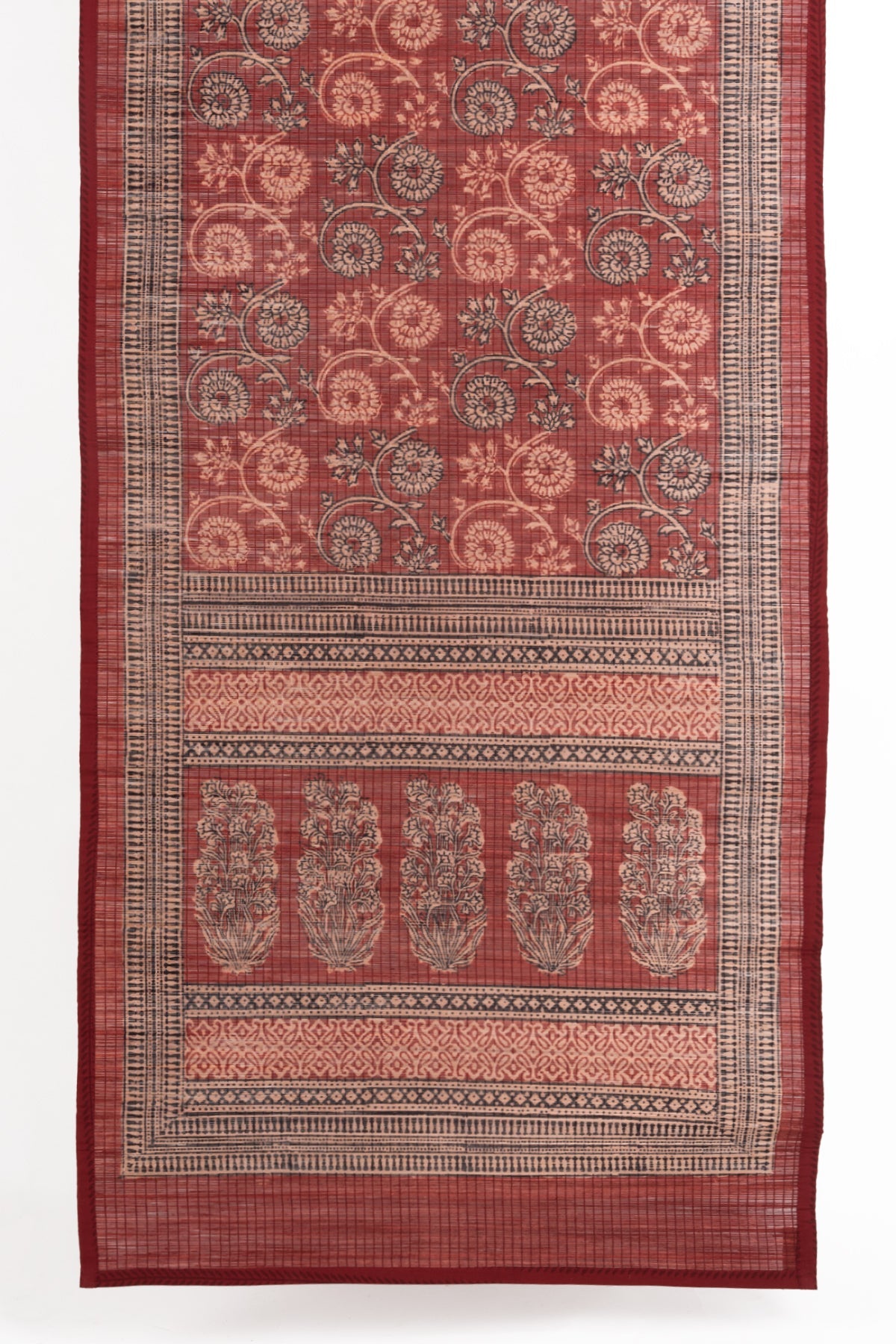 Floral Vine Bagh Hand Block Print Bamboo Wall Hanging - Red-2