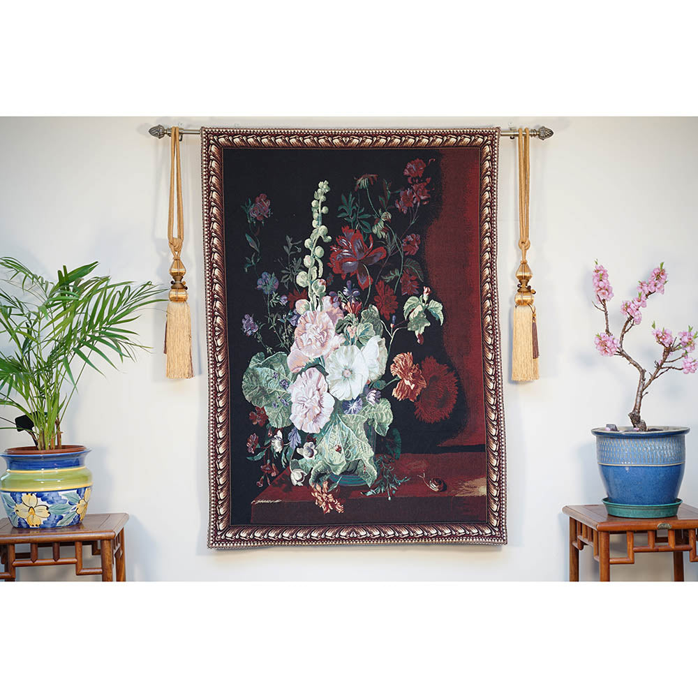 J Huysum Hollyhocks in a Vase - Wall Hanging 100cm x 138cm (70 rod)-5
